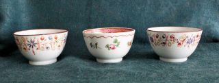 3 Antique Hall Porcelain Tea Bowls 18th Century C1790 