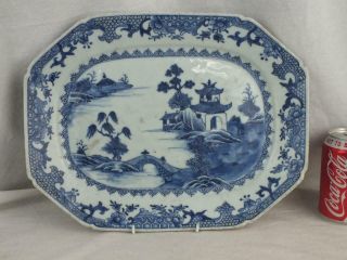 Large 18th C Chinese Porcelain Blue And White Figures Landscape Platter