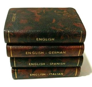 Vintage Dictionary Mini Leather Morocco English French Spanish Italian German