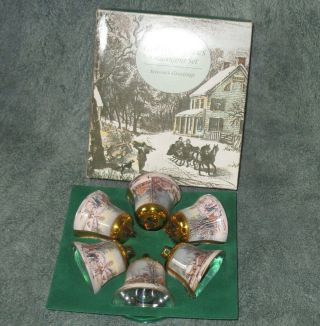 Vintage Currier and Ives 6 Christmas Ornaments Bell Shaped By Royal Heritage 2