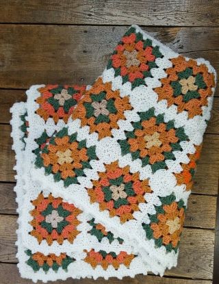 Vintage Granny Square Crocheted Handmade Blanket Throw Afghan 38”x 64” Crochet