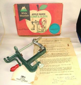 Vintage White Mountain Apple Peeler,  Parer,  Corer & Slicer,  Orig.  Box,  Paper