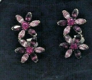 Heidi Daus Vintage Double Flower Crystal Clip Earrings | Shades Of Pink