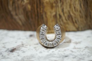 Vtg Hand Crafted Diamond & 14k Yellow Horse Shoe Ring 8.  2g - Size 8