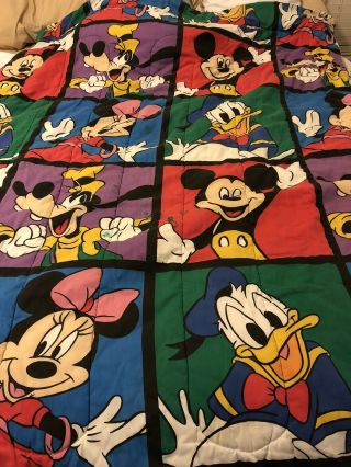 Vintage Disney Mickey Mouse Twin Full Comforter Goofy Donald Duck Striped 84x62