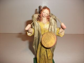 Vtg Italian Cartapesta Standing Angel Playing Drum Paper Mache 