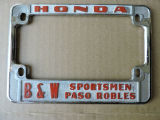 Vintage Motorcycle License Plate Frame Honda B&w Sportsmen Paso Robles