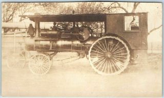 Vintage 1910s Farming Rppc Real Photo Postcard Steam Tractor Trimmed
