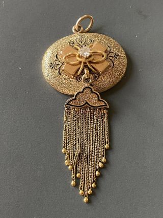 Victorian Antique Gold And Diamond Pendant 14k With Enamel Detail