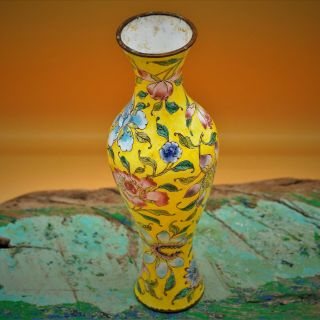 18th Century - Chinese Antique Enamel Mille Fleur Flower Vase Fine Yellow Ground
