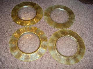 Vintage Set 4 Charger Plates 13 1/2 " Gold Leaf Honey Amber Color Glass