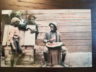 Vintage Postcard Black Americana Derogatory Black Children Eat Watermelon