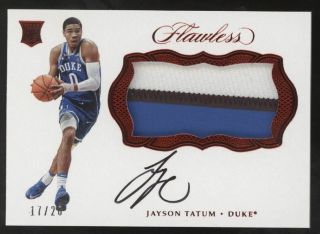 2017 - 18 Panini Flawless Jayson Tatum 3 Color Patch Ruby Rc Auto /20