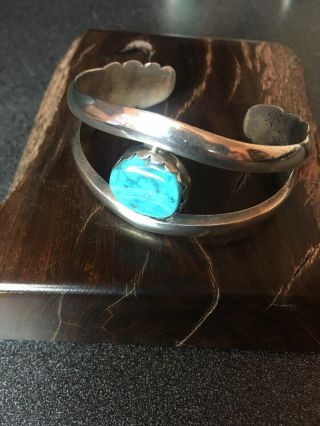 Vtg Navajo Sterling Silver Turquoise Petite Cuff Bracelet