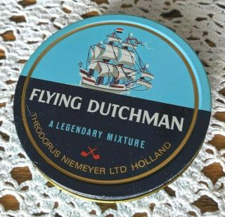 Flying Dutchman Tobacco Tin,  Blue,  Schooner,  2 Oz Size,  4 1/8 " D.  Holland,  Pipes