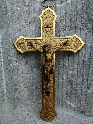 Antique Art Nouveau Bronze Metal Cross Crucifix Fine Jesus Christ Corpus Wall