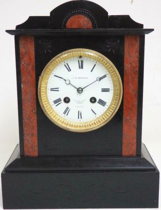 Antique French Mantel Clock Red Marble & Slate 8 Day Striking J W Benson London