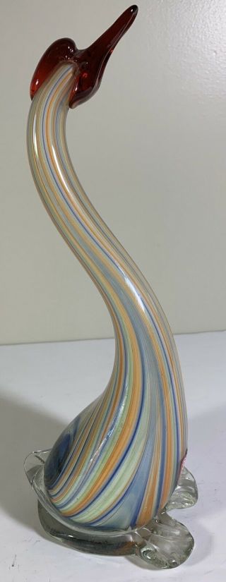 Vintage Murano Art Glass Striped Bird Figurine Sculpture Nf Design