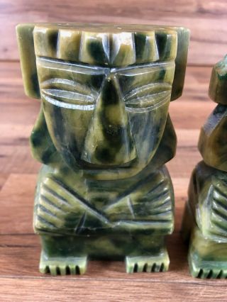 Vintage Green Stone Marble Carved Tiki Statue Bookends Set of 2 Home Office 3