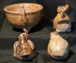 3 Chinese TANG Dynasty Changsha Glazed Pottery Bird Dog Toy Whistles & Oil Lamp 3