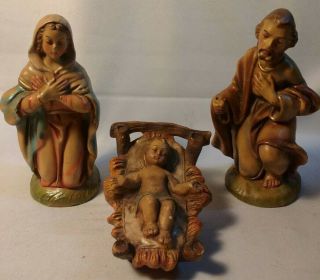 Vtg Mary Joseph Baby Jesus Chalk Nativity Figurines 5.  5” Chalkware Italy Quality