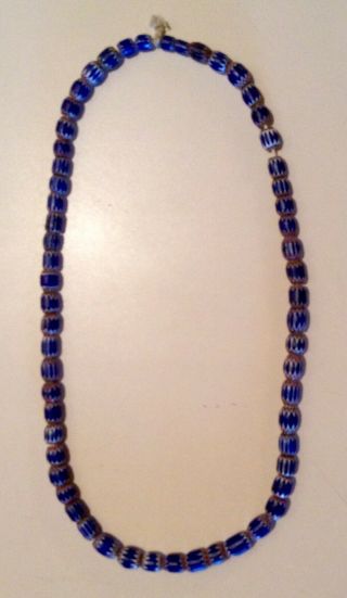 Antique Six Layer Blue/white/red Chevron African Trade Bead Strand/59 Beads (b)