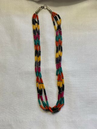 Vintage Hippie/boho/tribal Multi - Color Multi Strand Bead Necklace 18”