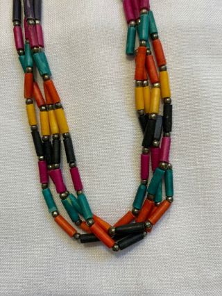 Vintage Hippie/Boho/Tribal Multi - color Multi Strand Bead Necklace 18” 3