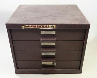 Vintage Metal 4 Drawer Watchmaker Cabinet Storage Part Chest