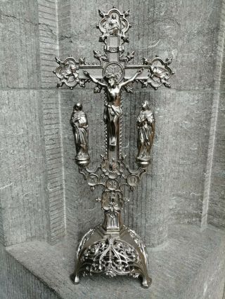 Antique Ornate Gothic Altar Standing Calvary Group Cross Jesus Mary Magdalena