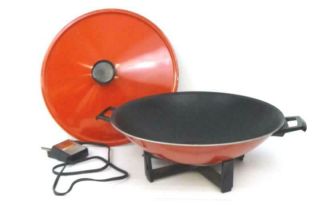 Vintage West Bend Electric Wok Red With Sensa Temp Control Cord & Lid