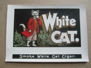 Old Antique - White Cat - Inner Cigar Label - Cat In Red Smoking Jacket