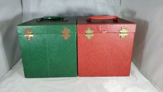 2 Vintage 45 RPM Record Cases Platter Paks (1950 ' s) Red,  Green 3