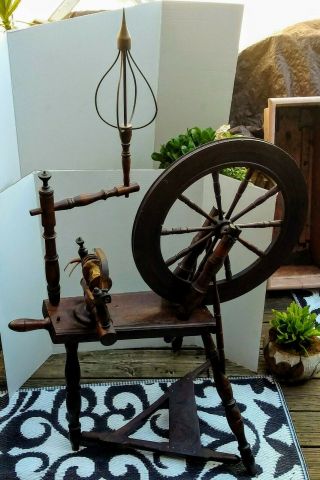 Antique Dutch Spinning Wheel Early 19th Century Operates Great Use As Decor