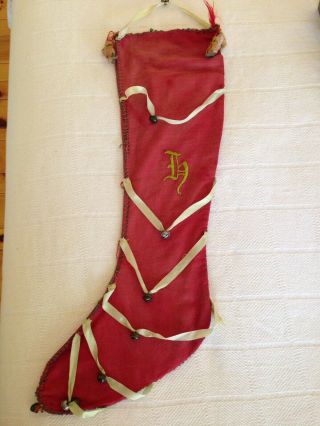 Antique Christmas Stocking With Bells