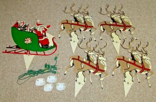 Vintage Union Products Santa In Sled Reindeer 5 Pc Christmas Set Lights & Box
