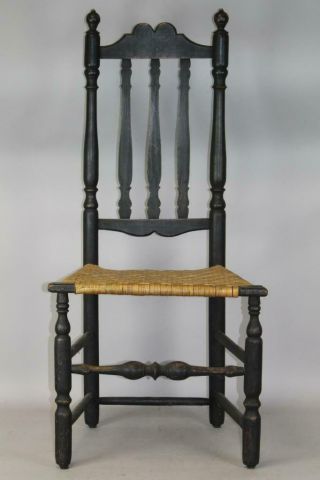 Rare 18th C William And Mary Ct Crown Crest Bannister Back Chair In Old Paint