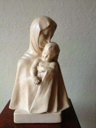 Lovely Antique Vintage Plaster Virgin Mary Madonna Child Jesus Bust Statue