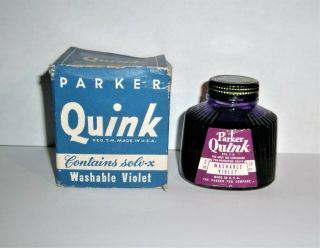 Parker Quink Ink Violet Bottle Box Vintage Usa 2 Oz Fountain Pen Atlas Glass Jar