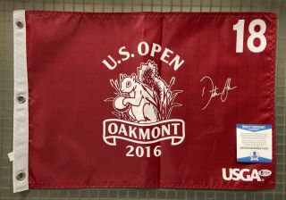 Dustin Johnson Signed 2016 Us Open Oakmont Golf Pin Flag Auto Beckett Bas