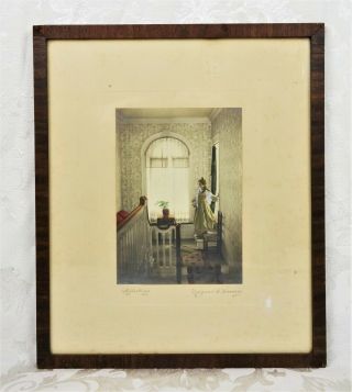 Antique 19th Century Hand Tinted Photograph Of Woman Interior Nutting