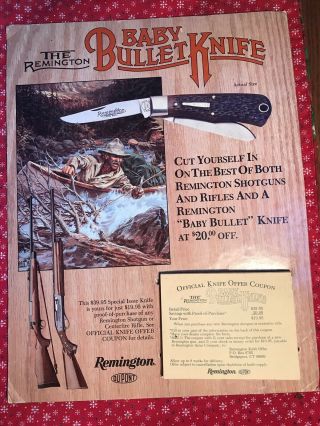 Vintage Remington Baby Bullet Knife Cardboard Counter Display Advertising No Res