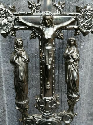 Antique Ornate Neo Gothic Altar Standing Calvary Group Cross Jesus Mary Joseph