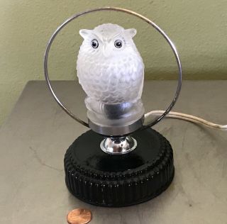 Vintage Art Deco Owl Lamp By Pifco Electric Nite Lite Fine All Glass Pc