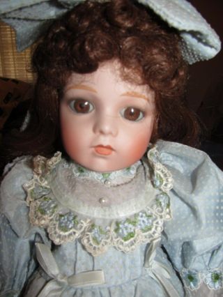 Vintage 1987.  Musical Porcelain Victorian Doll In Blue.  Betty Jane Carter