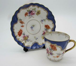Lovely Antique Dresden Porcelain Cup & Saucer - Sword / Crown Mark