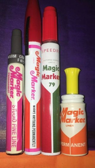 Vtg Magic Markers Permanent 4 Vhtf Styles 1970’s