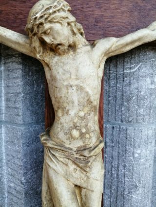 Huge Antique Monastery Wall Hanging Wood Cross Crucifix Plaster Jesus Corpus