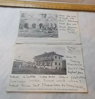 2 Rare Postcards Opium Refuge Hangchow China & Bannu Mission Hospial Punjab 1905