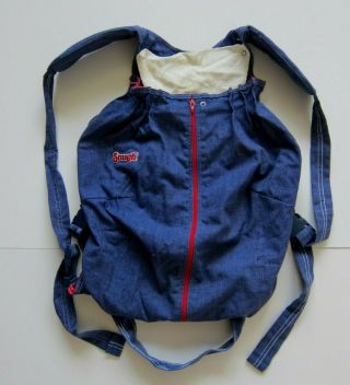 Vintage Snugli Classic Cotton Blue Red Denim Baby Dog Carrier Pouch Backpack